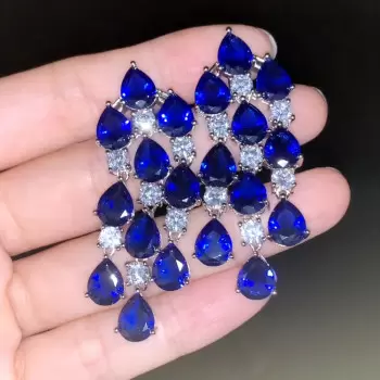 16ctw Pear Cut Blue Sapphire Chandelier Earrings