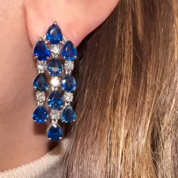 16ctw Pear Cut Blue Sapphire Chandelier Earrings