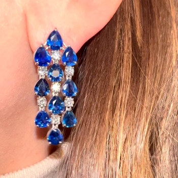 16ctw Pear Cut Blue Sapphire Chandelier Earrings