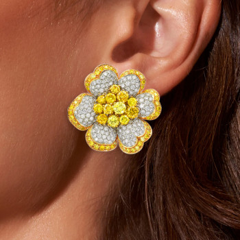 15ctw White and Yellow Sapphire Clustered Flower Earrings