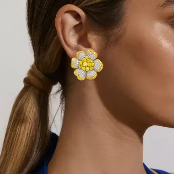 15ctw White and Yellow Sapphire Clustered Flower Earrings