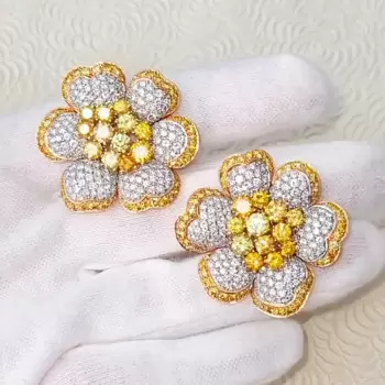 15ctw White and Yellow Sapphire Clustered Flower Earrings