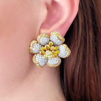 15ctw White and Yellow Sapphire Clustered Flower Earrings