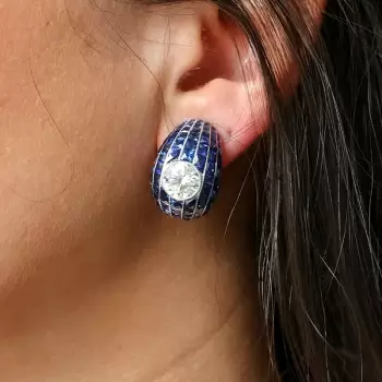 10ctw Invisibly Set Blue Sapphire Vintage Huggie Hoop Earrings