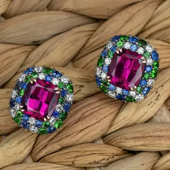 12ctw Cushion Cut Fuchsia Sapphire Halo Stud Earrings