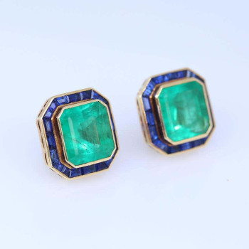 22ctw Asscher Cut Emerald Sapphire Halo Stud Earrings