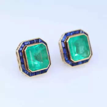 22ctw Asscher Cut Emerald Sapphire Halo Stud Earrings