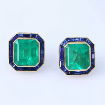 22ctw Asscher Cut Emerald Sapphire Halo Stud Earrings
