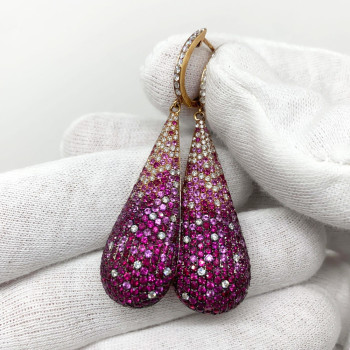 16ctw Ruby Paved Waterdrop Dangle Earrings