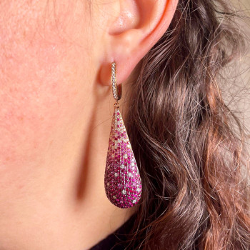 16ctw Ruby Paved Waterdrop Dangle Earrings