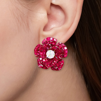 30ctw Invisibly Set Blue Sapphire Flower Stud Earrings
