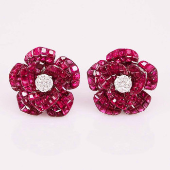 30ctw Invisibly Set Blue Sapphire Flower Stud Earrings