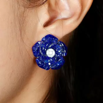30ctw Invisibly Set Blue Sapphire Flower Stud Earrings