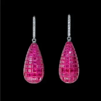 30ctw Invisible Set Ruby Waterdrop Dangle Earrings