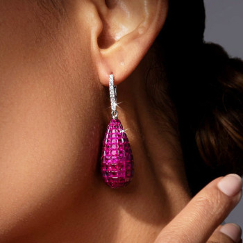 30ctw Invisible Set Ruby Waterdrop Dangle Earrings