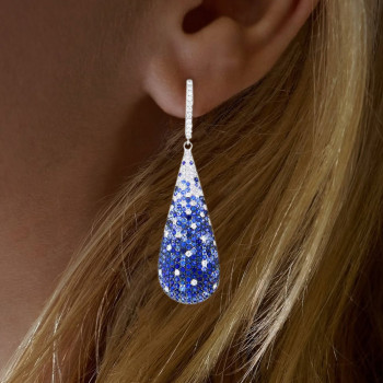 16ctw Blue Sapphire Paved Waterdrop Dangle Earrings