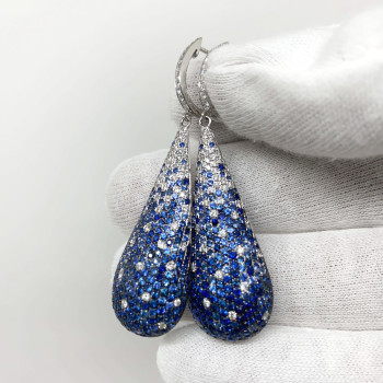 16ctw Blue Sapphire Paved Waterdrop Dangle Earrings