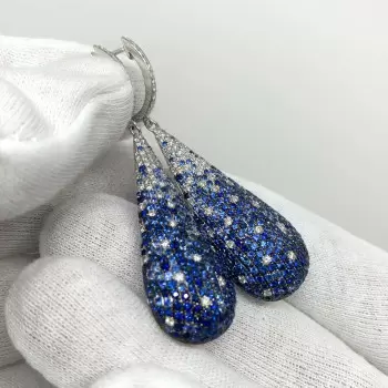 16ctw Blue Sapphire Paved Waterdrop Dangle Earrings