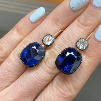 26ctw Cushion Cut Blue Sapphire Vintage Drop Earrings