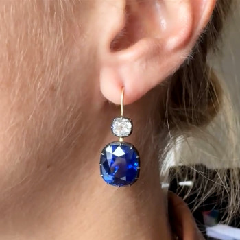 26ctw Cushion Cut Blue Sapphire Vintage Drop Earrings