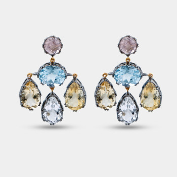 40ctw Multicolor Sapphire Two Tone Drop Earrings