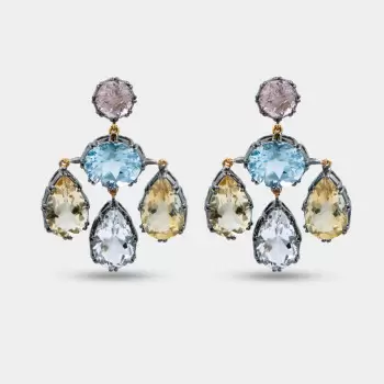 40ctw Multicolor Sapphire Two Tone Drop Earrings