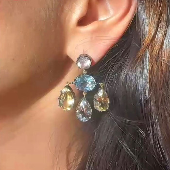 40ctw Multicolor Sapphire Two Tone Drop Earrings
