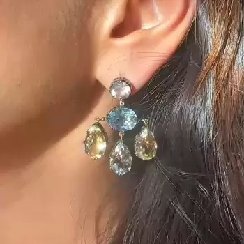 40ctw Multicolor Sapphire Two Tone Drop Earrings