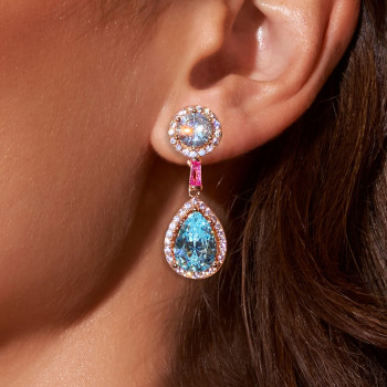7ctw Pink HaloPear Cut Aquamarine Drop Earrings