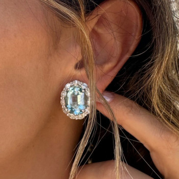 16ctw Oval Cut Multicolor Sapphire Classic Halo Stud Earrings