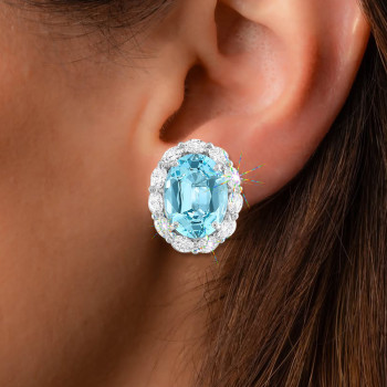16ctw Oval Cut Multicolor Sapphire Classic Halo Stud Earrings