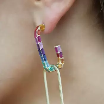 16ctw Multicolor Sapphire Rainbow Paperclip Link Hoop Earrings