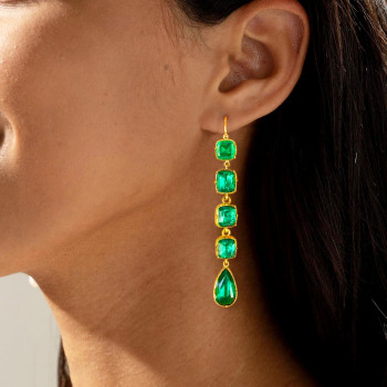 30ctw Pear and Cushion Cut Emerald Vintage Drop Earrings