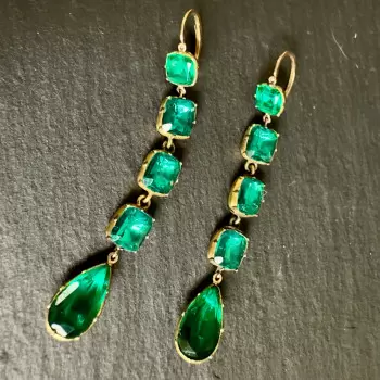 30ctw Pear and Cushion Cut Emerald Vintage Drop Earrings