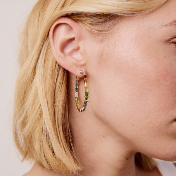 5ctw Baguette Cut Multicolor Sapphire Rainbow Hoop Earrings