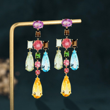 46ctw Multi-cut Multicolor Sapphire Large Statement Earrings