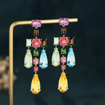 46ctw Multi-cut Multicolor Sapphire Large Statement Earrings