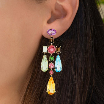 46ctw Multi-cut Multicolor Sapphire Large Statement Earrings