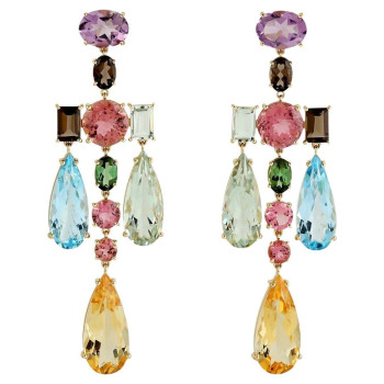 46ctw Multi-cut Multicolor Sapphire Large Statement Earrings