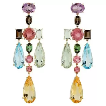 46ctw Multi-cut Multicolor Sapphire Large Statement Earrings