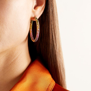 6.5ctw Multicolor Sapphire Paved Rainbow Hoop Earrings