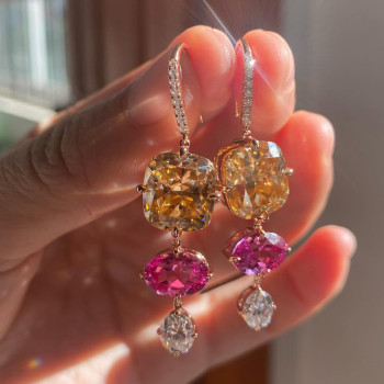 14ctw Cushion and Oval Cut Multicolor Drop Earrings
