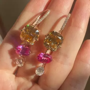 14ctw Cushion and Oval Cut Multicolor Drop Earrings