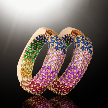 8ctw Multicolor Sapphire Paved Rainbow Hoop Earrings