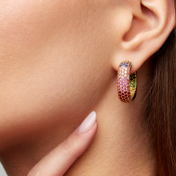 8ctw Multicolor Sapphire Paved Rainbow Hoop Earrings