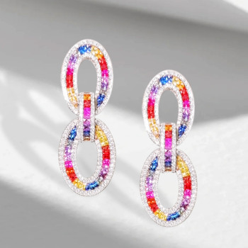 16ctw Multicolor Sapphire Oval Link Rainbow Earrings