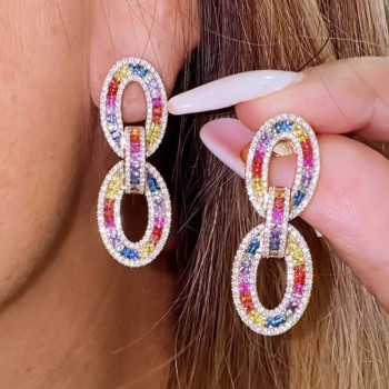 16ctw Multicolor Sapphire Oval Link Rainbow Earrings