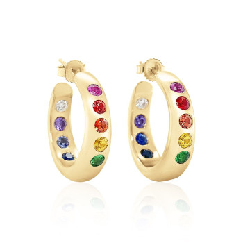 4ctw Bezel-set Rainbow Sapphire Hoop Earrings
