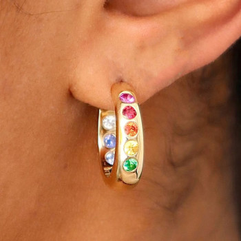4ctw Bezel-set Rainbow Sapphire Hoop Earrings