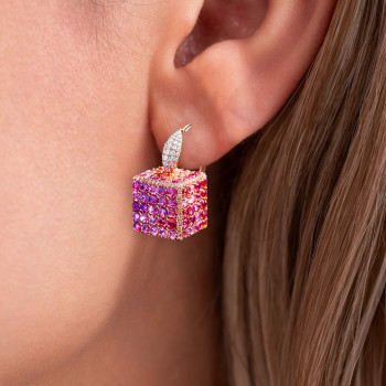14ctw Cushion Cut Multicolor Sapphire Cube Drop Earrings